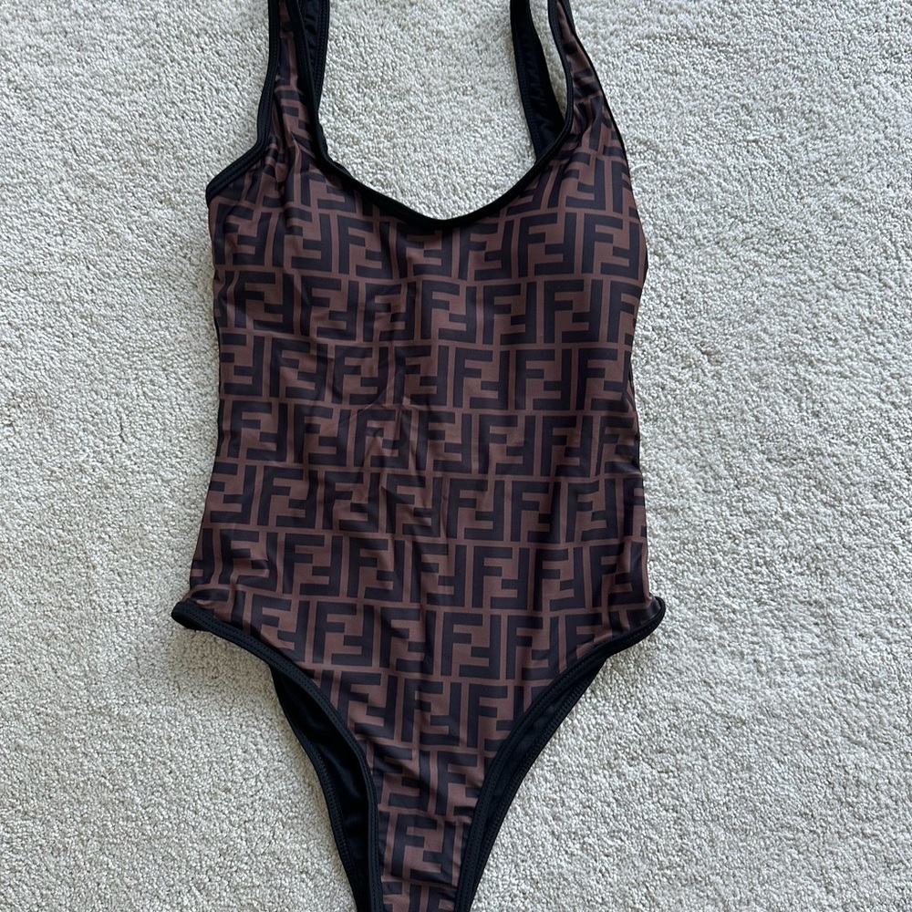 NWT FF Black and Brown Geometric Swimsuit small